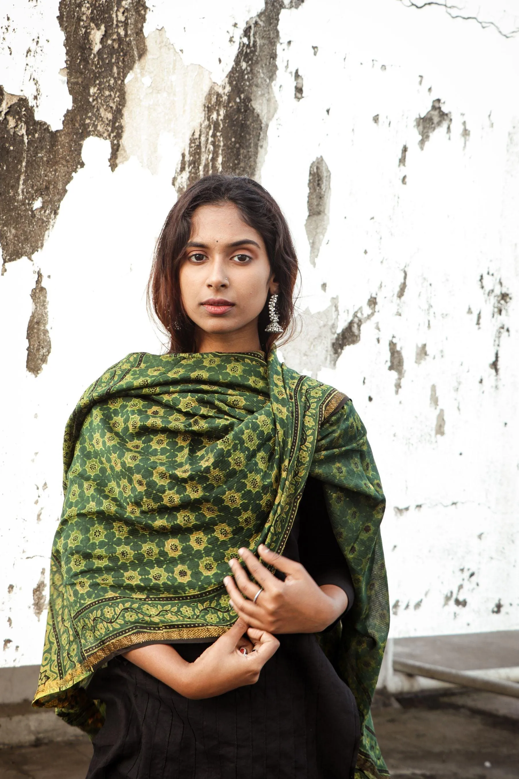 Kaisori Ajrakh Green Chanderi Dupatta