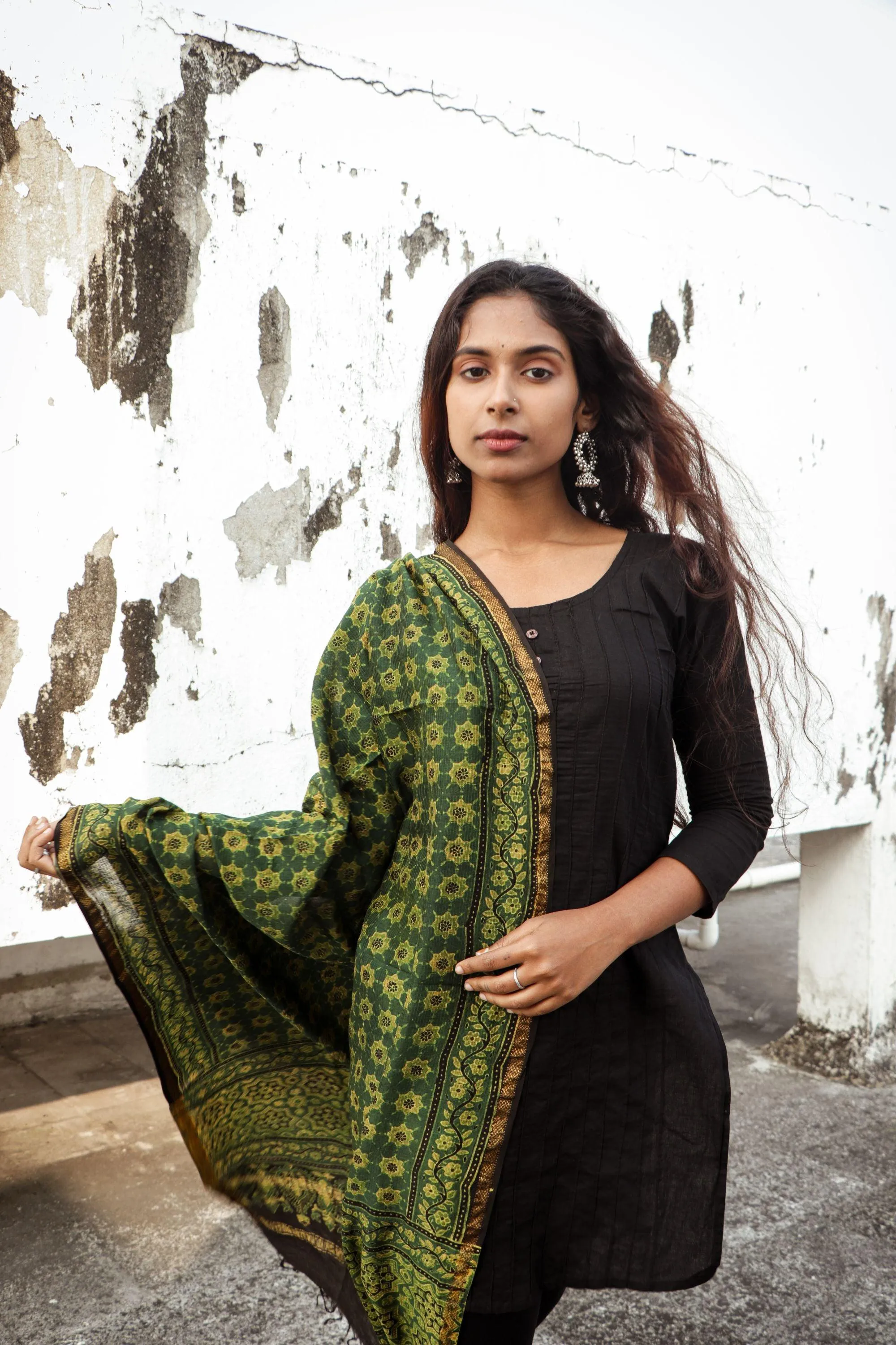 Kaisori Ajrakh Green Chanderi Dupatta