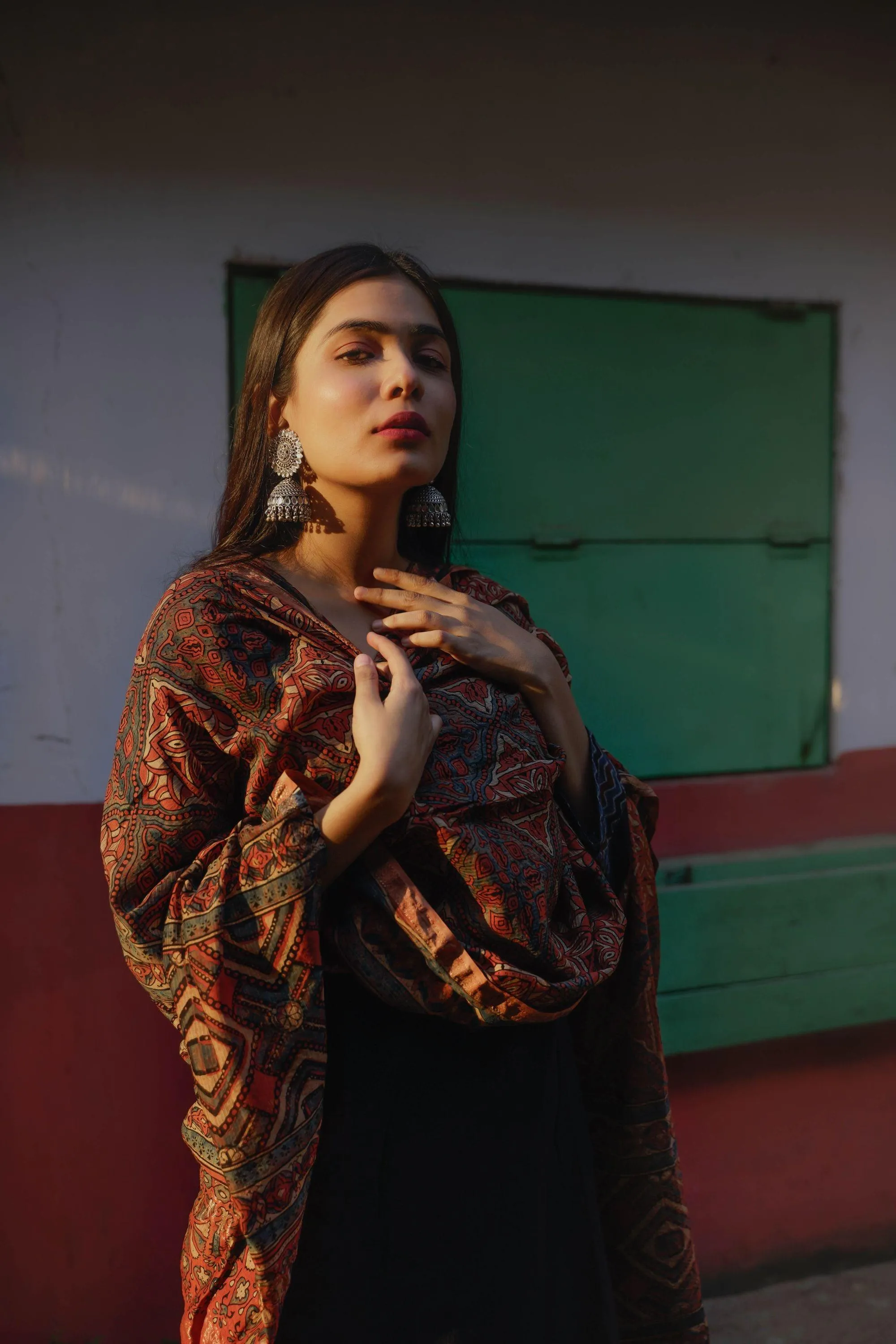 Kaisori Ajrakh Triad Red and Brown Silk cotton dupatta