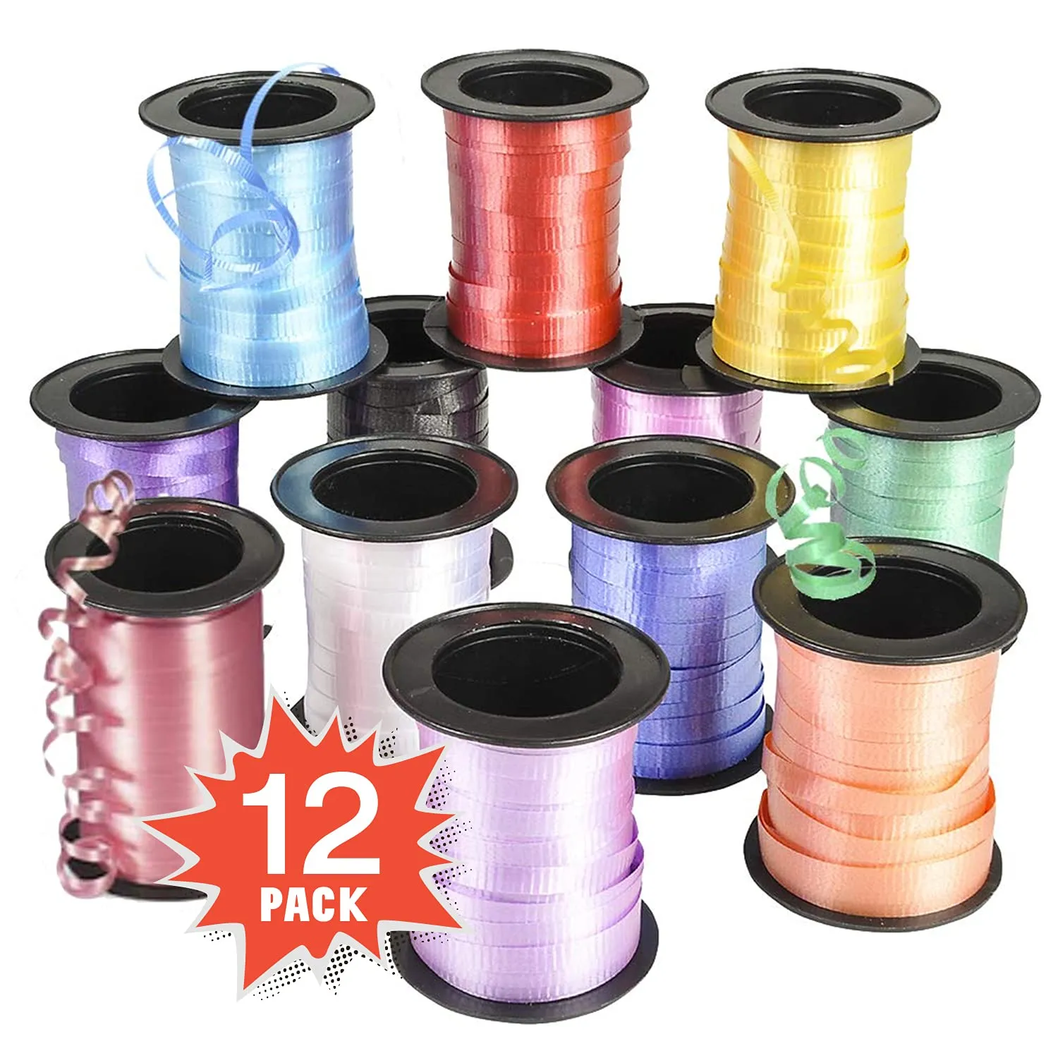 Kicko Curling Ribbon 12 Pack Assorted Colors Crafts Gift Wrapping Balloons Arts