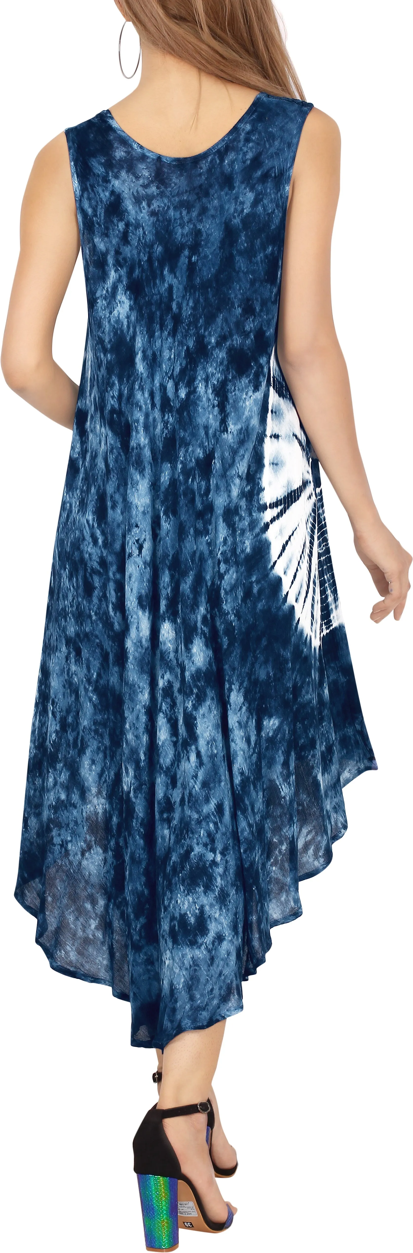 LA LEELA Women Floral Plus size Caftan Dress Hand Tie Dye Navy Blue_Y867 US Size