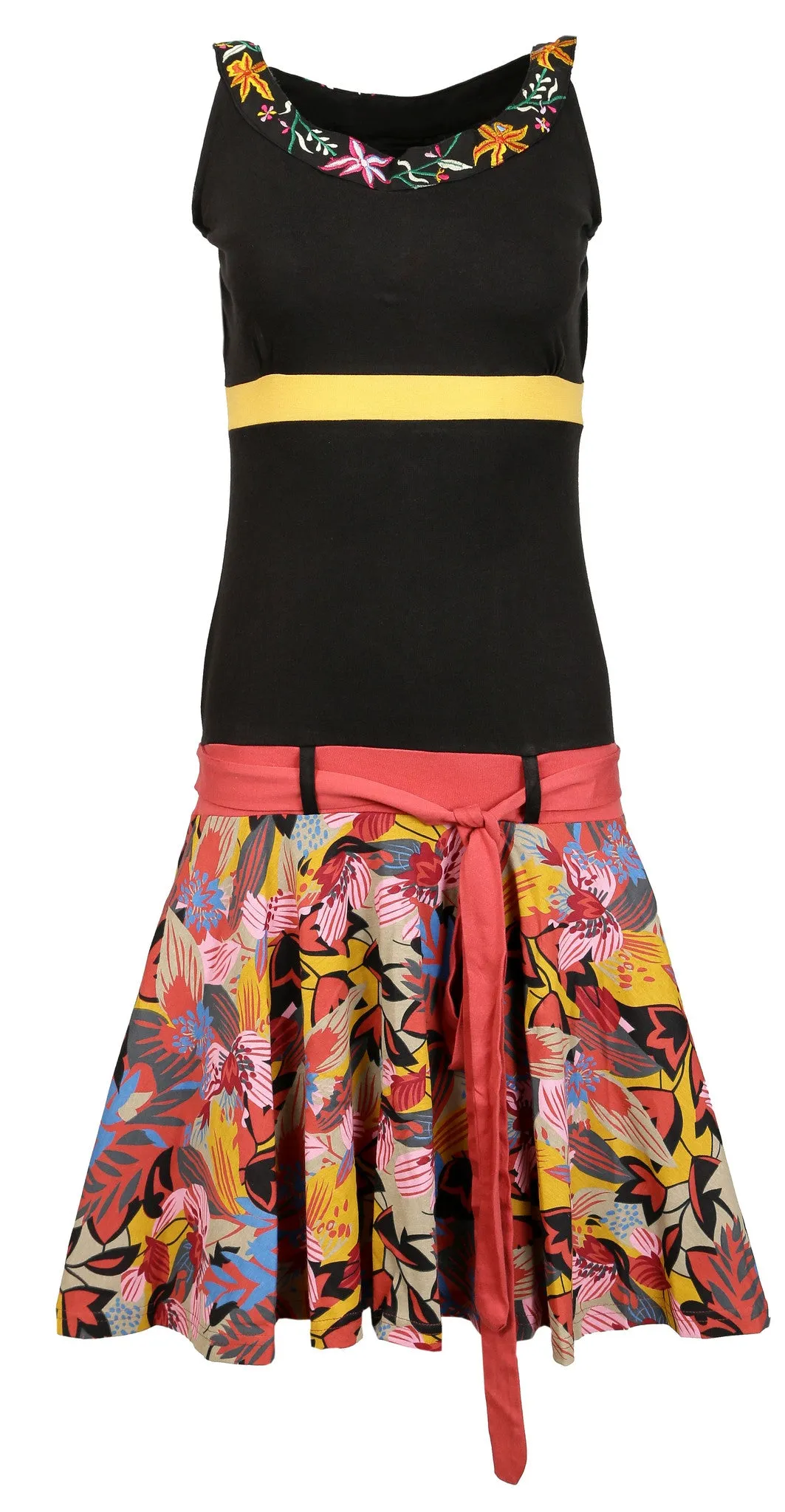 Ladies Sleeveless Dress With Colorful Flower Pattern Print.