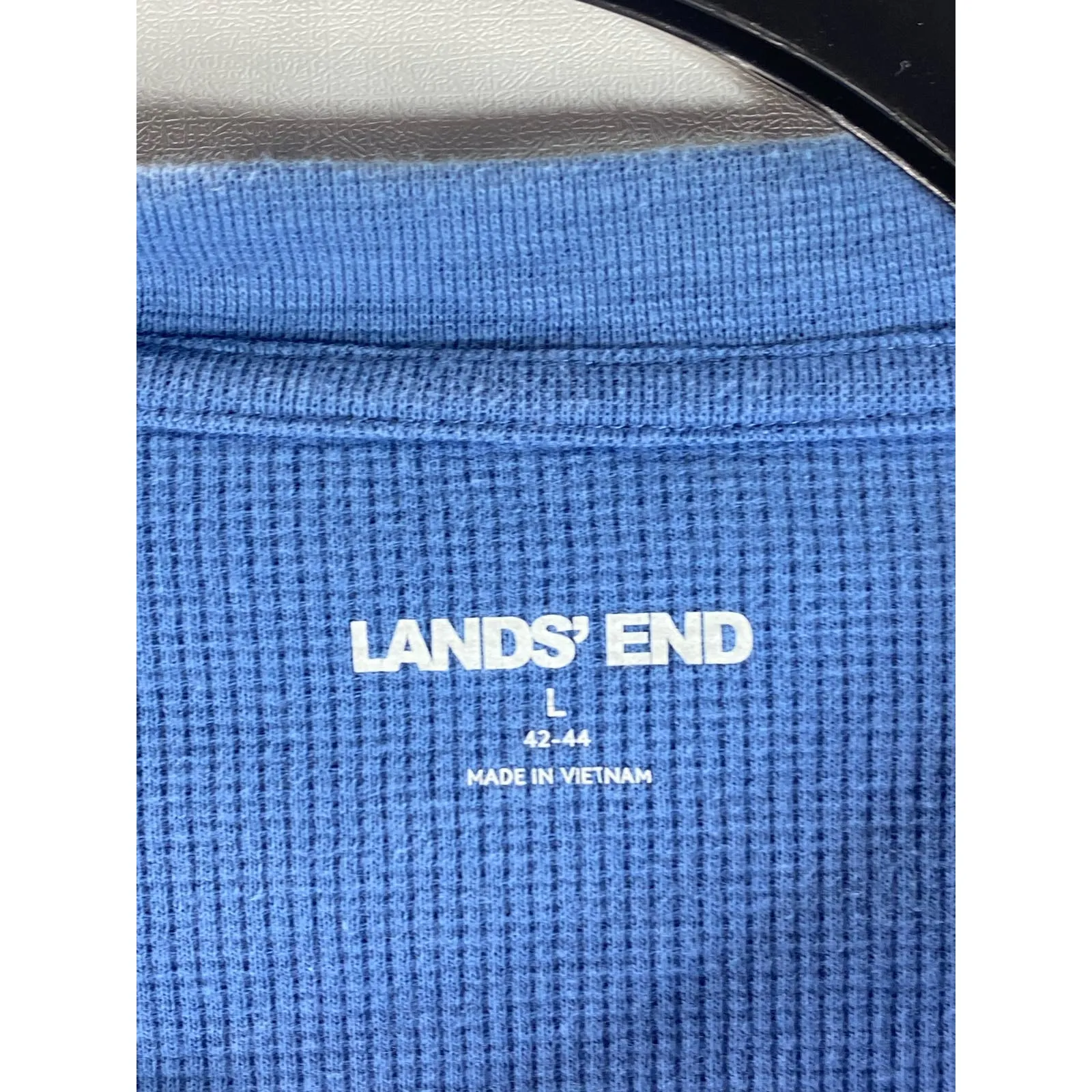 LANDS' END Men's Blue Thermal Regular-Fit Long Sleeve Henley Shirt SZ L