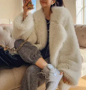 Lapel Fur Long Sleeve Warm Shaggy Jacket