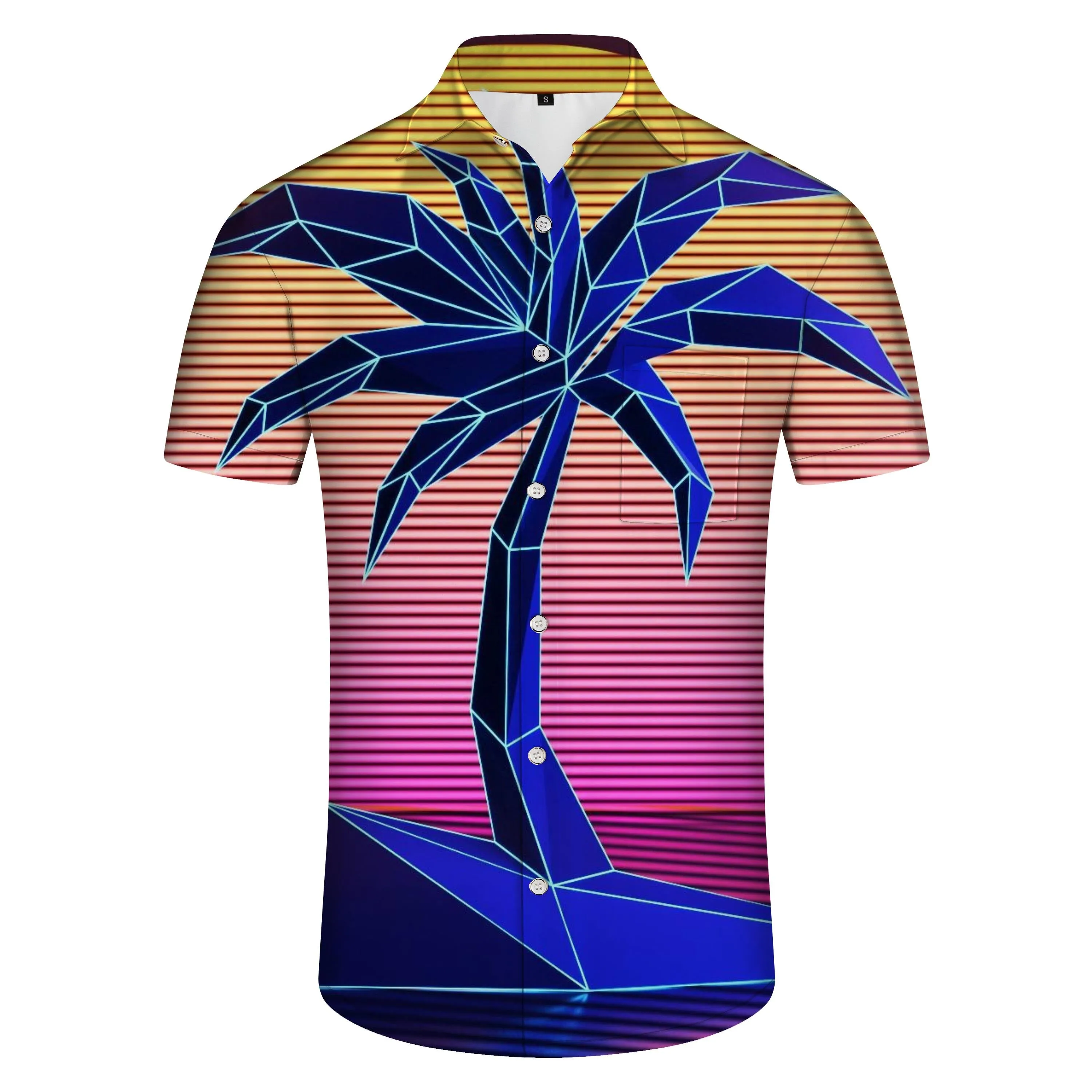 Lapel men's casual beach coconut tree style shirt short sleeve new tropical Hawaiian shirt casual vacation seaside fashion shirt button