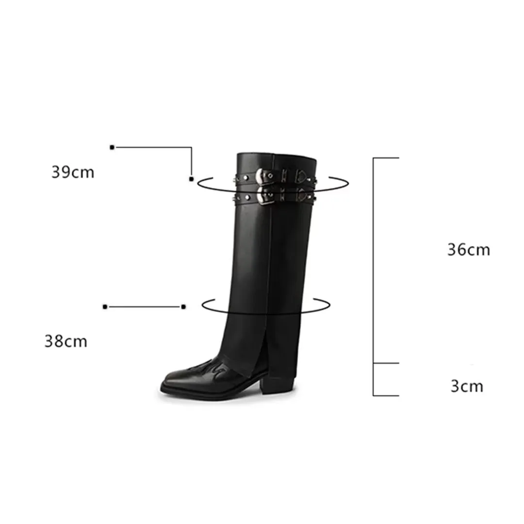 LeatherLux Chic Square-Toe High Winter Boots