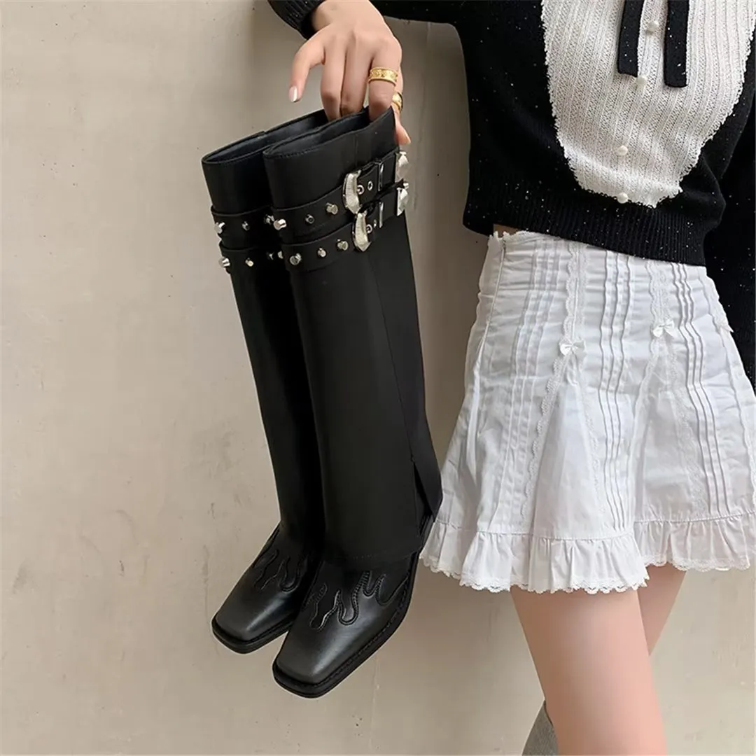 LeatherLux Chic Square-Toe High Winter Boots