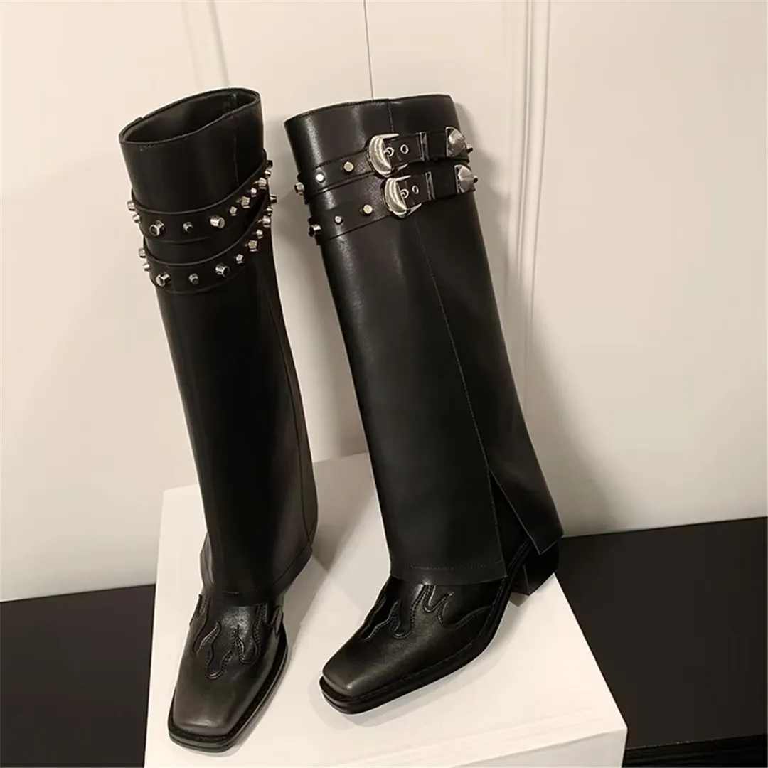 LeatherLux Chic Square-Toe High Winter Boots