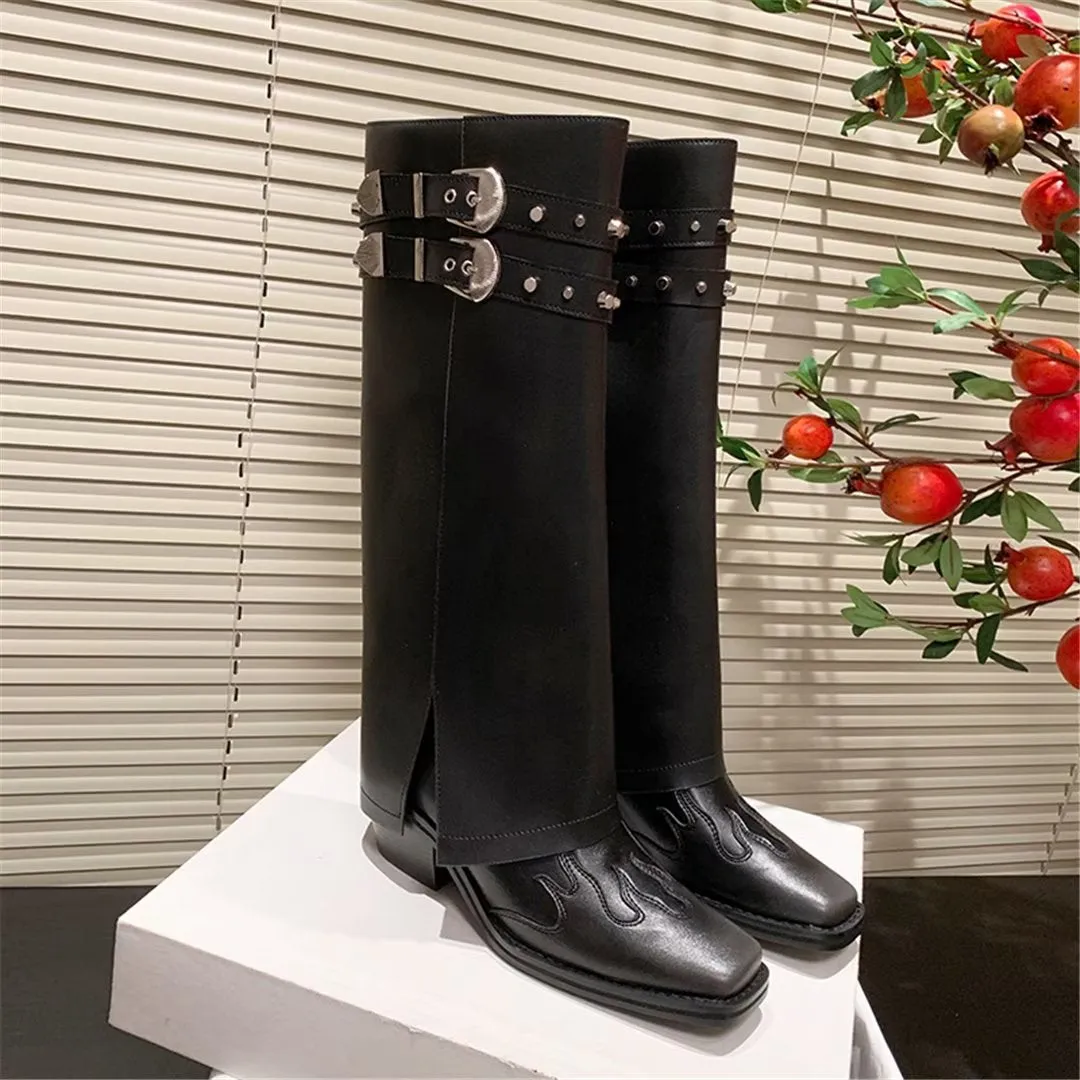 LeatherLux Chic Square-Toe High Winter Boots