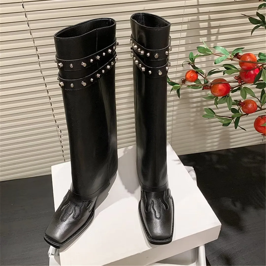 LeatherLux Chic Square-Toe High Winter Boots