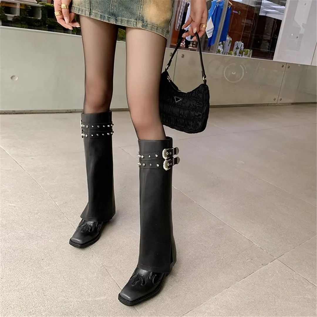 LeatherLux Chic Square-Toe High Winter Boots