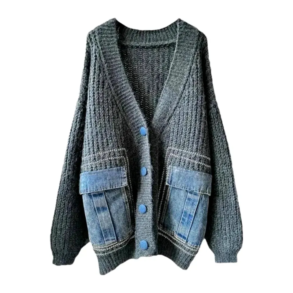 Light mixed-style oversized women's jean cardigan