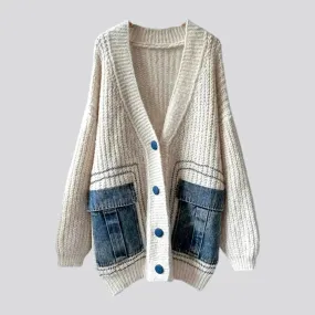 Light mixed-style oversized women's jean cardigan