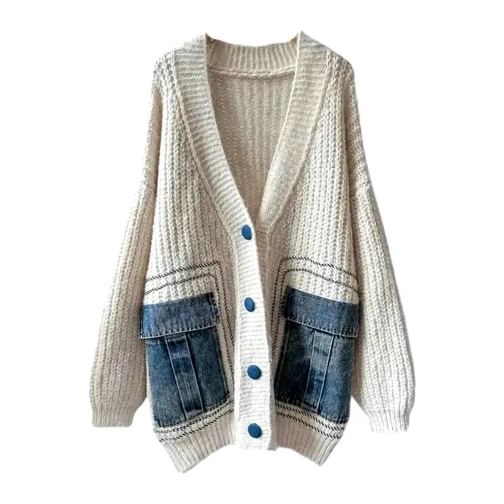 Light mixed-style oversized women's jean cardigan