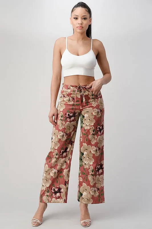 LIGHT WEIGHT CORDUROY FLORAL WIDE LEG PANTS