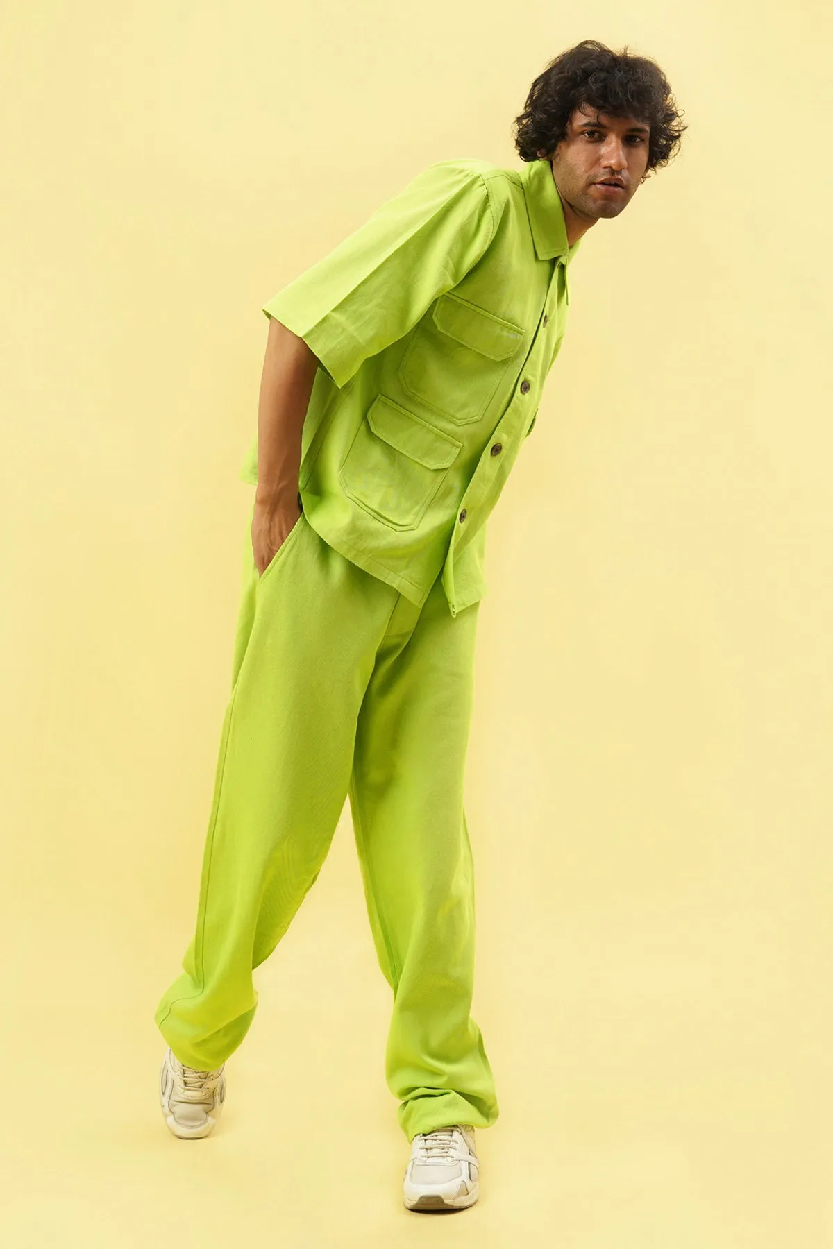 Lime Cotton Twill Shacket Set