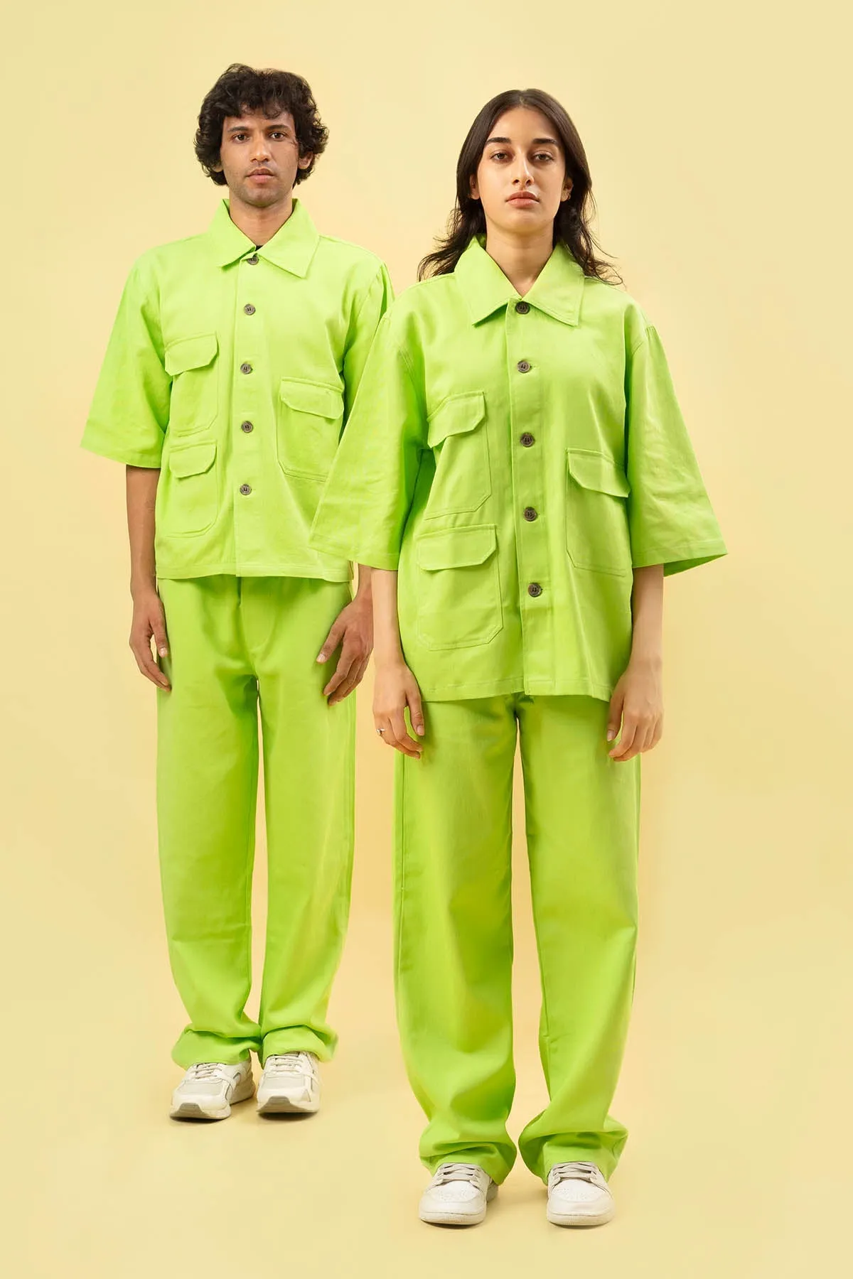 Lime Cotton Twill Shacket Set