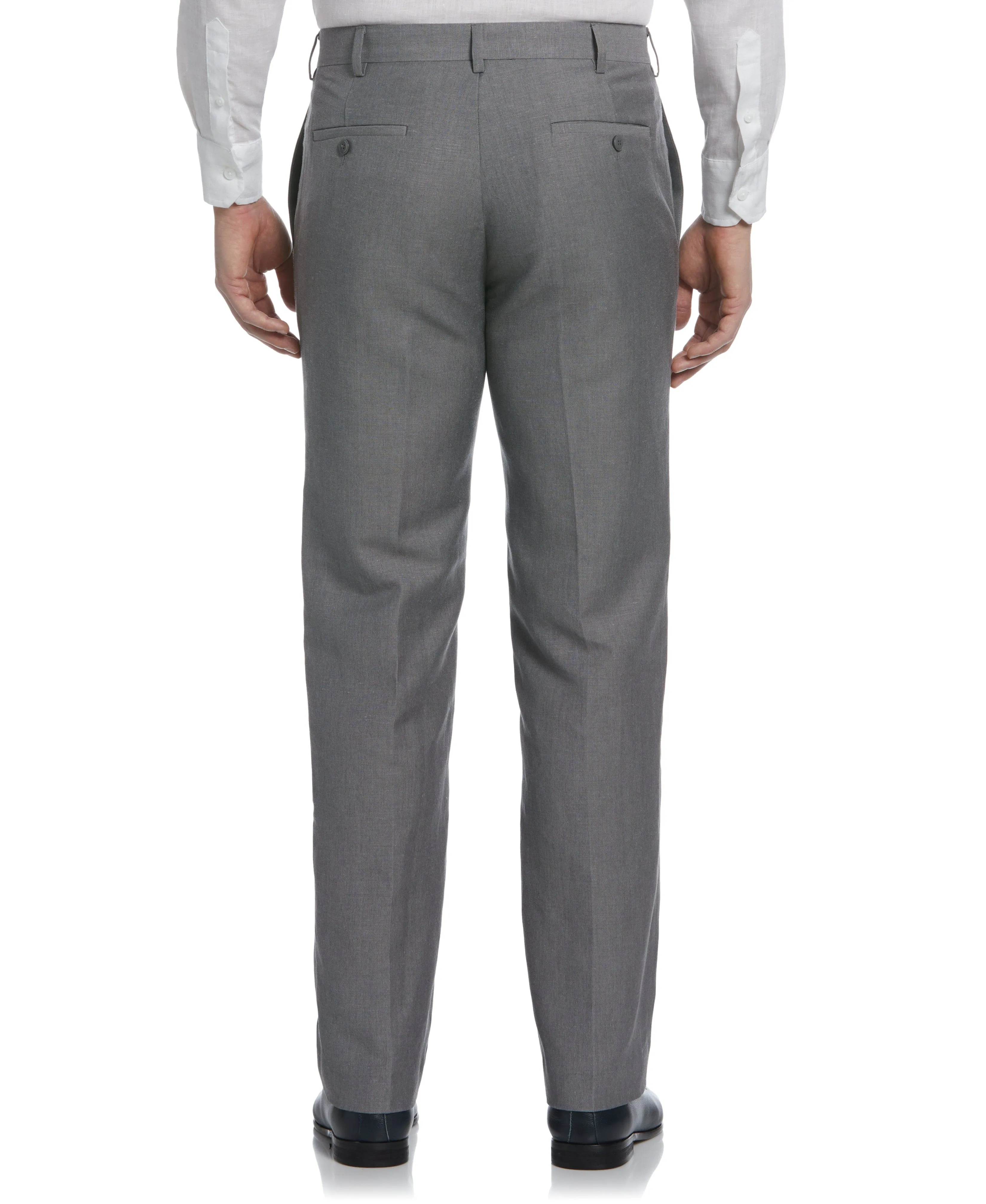 Linen-Blend Flat Front Pants - Gray