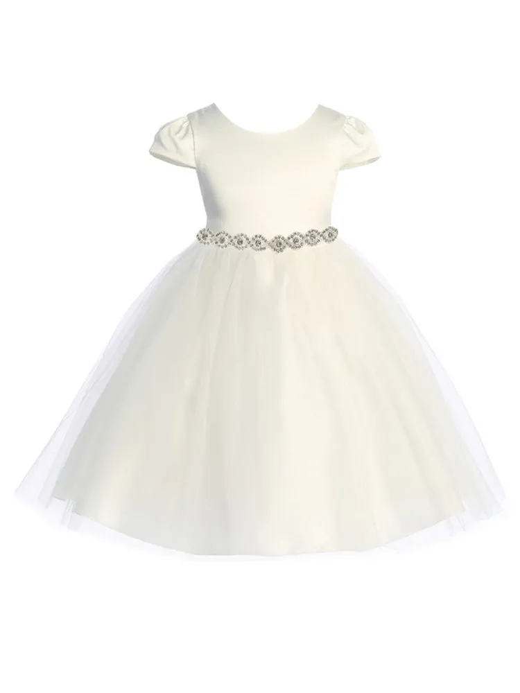 Little Girls Ivory Cap Sleeve Satin Tulle Flower Girl Dress 2-6