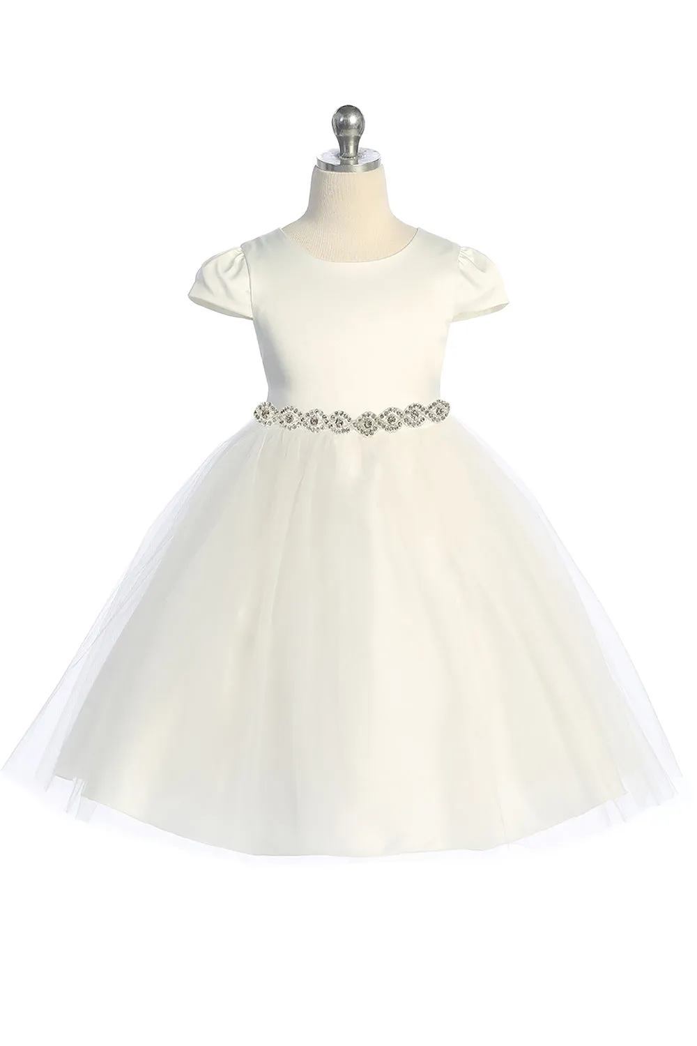 Little Girls Ivory Cap Sleeve Satin Tulle Flower Girl Dress 2-6