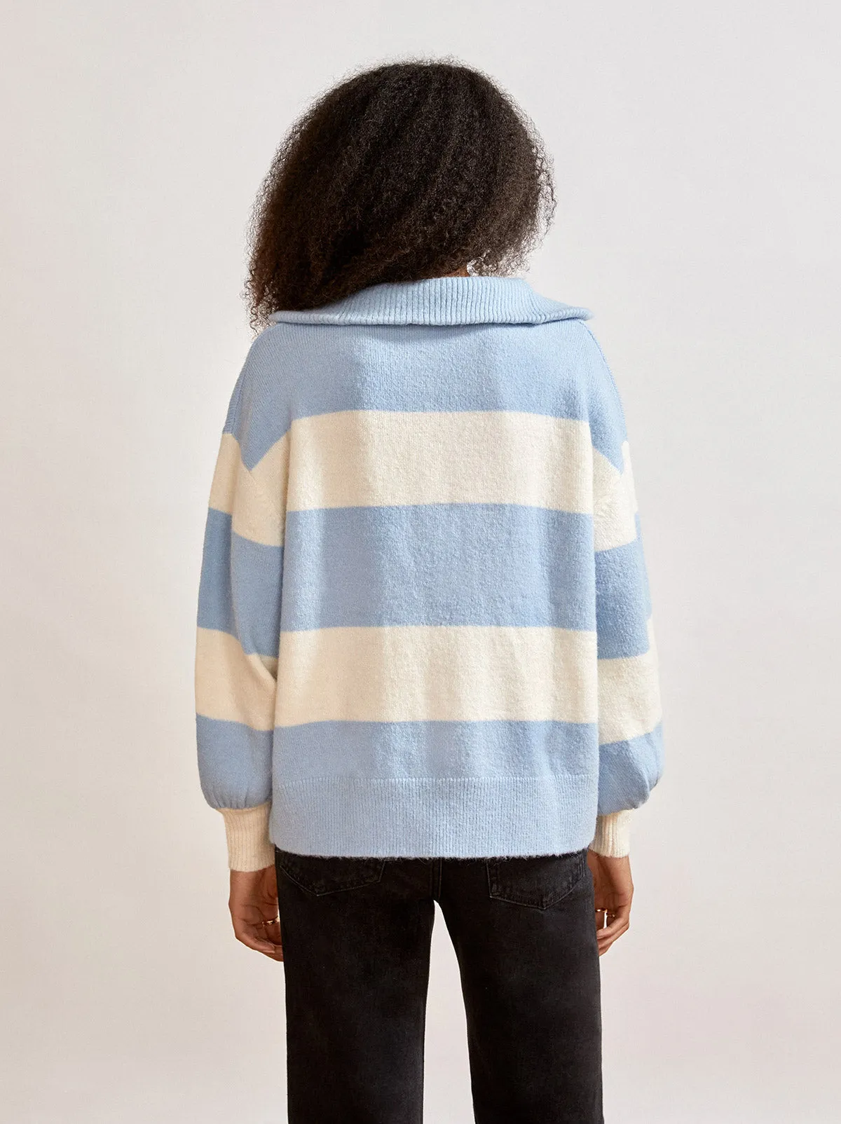 Lorna Blue Striped Alpaca Blend Zip Collar Sweater