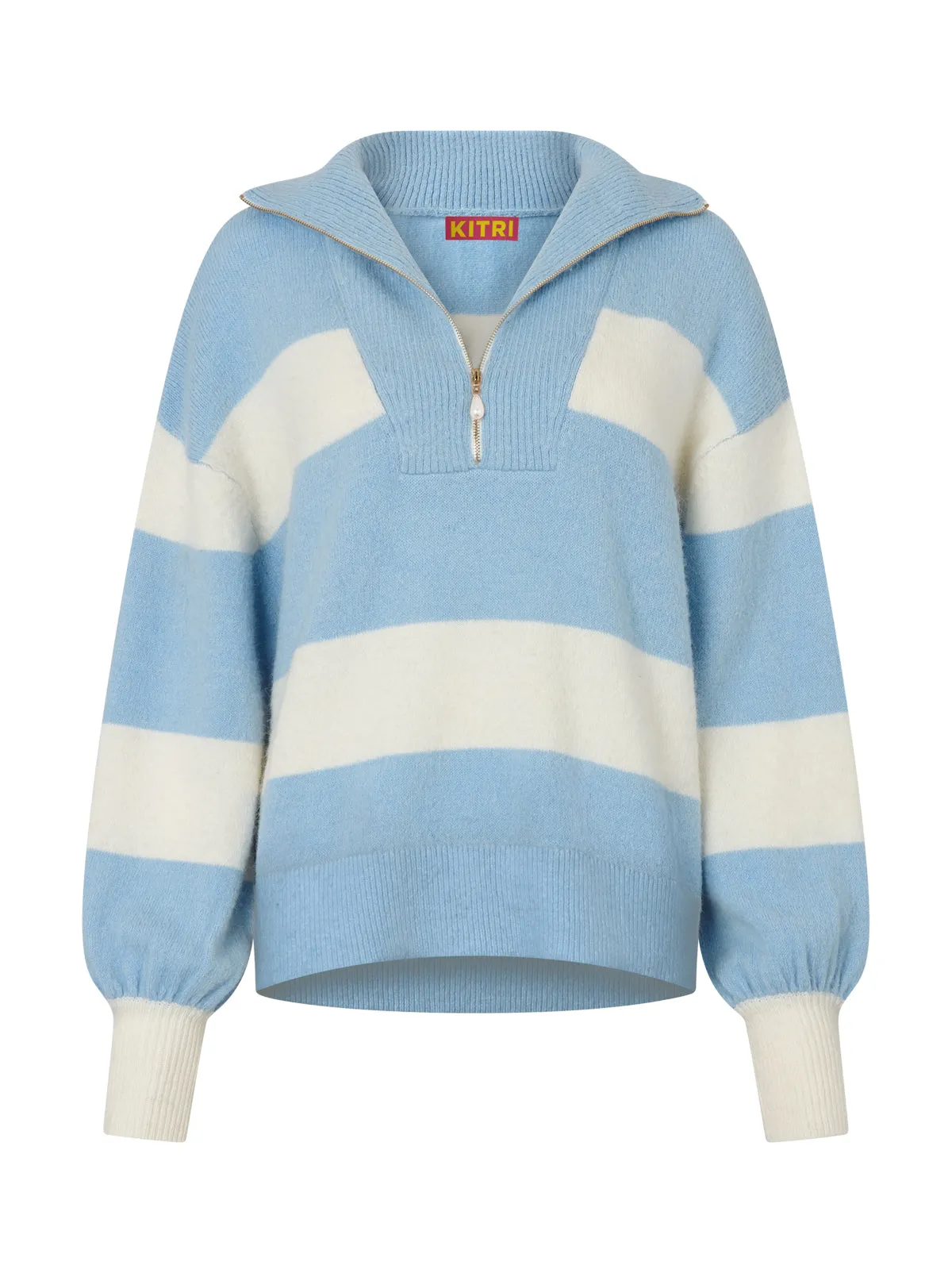 Lorna Blue Striped Alpaca Blend Zip Collar Sweater