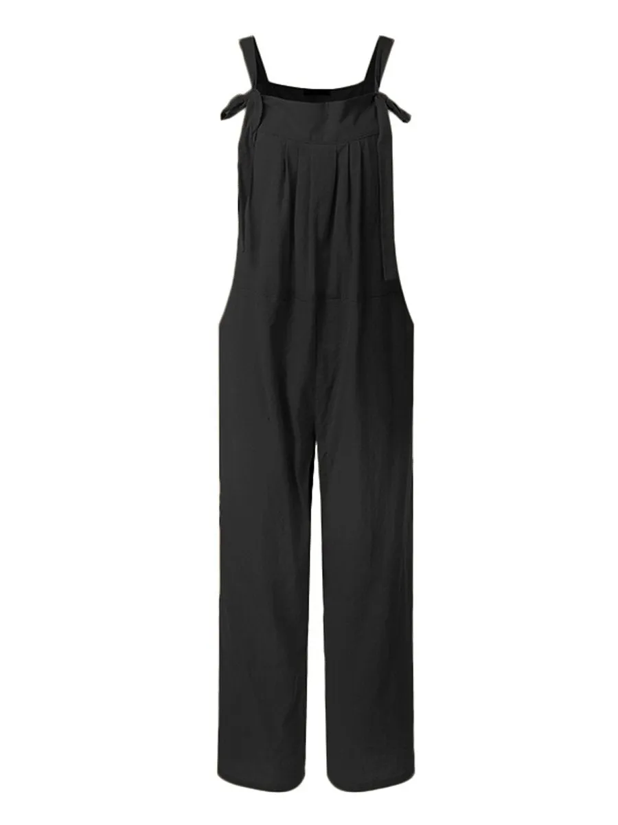 Maternity Cotton And Linen Adjustable Lace-Up Jumpsuit