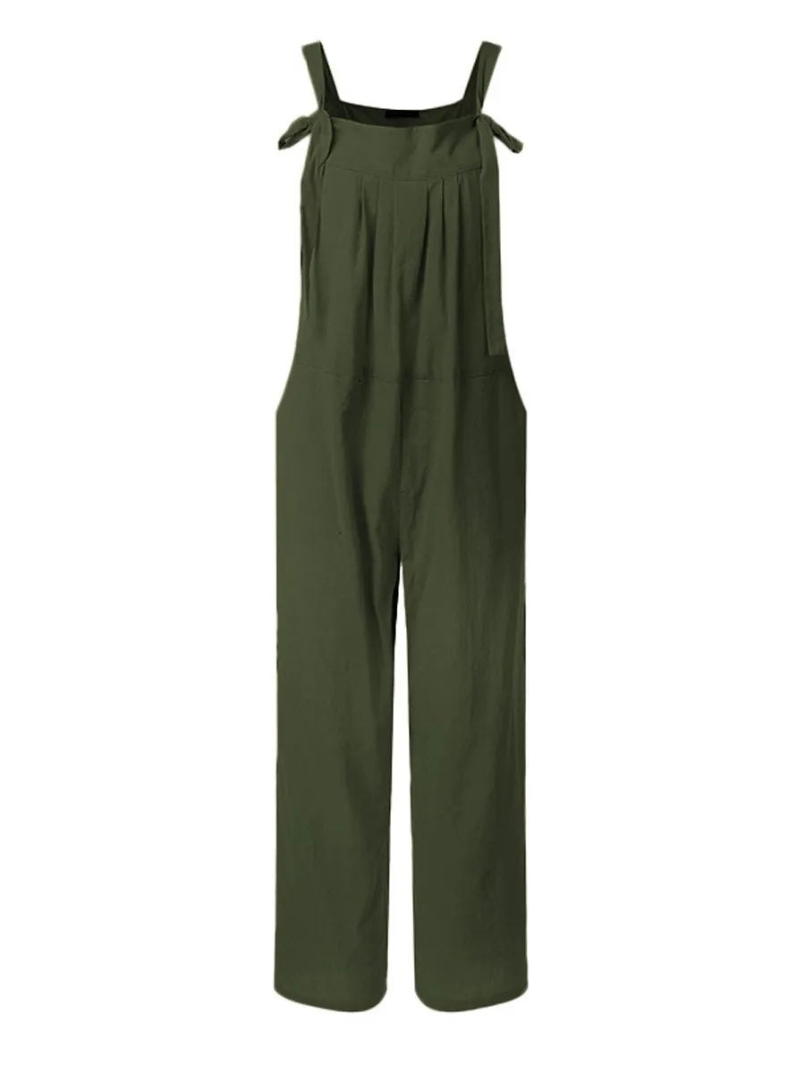 Maternity Cotton And Linen Adjustable Lace-Up Jumpsuit