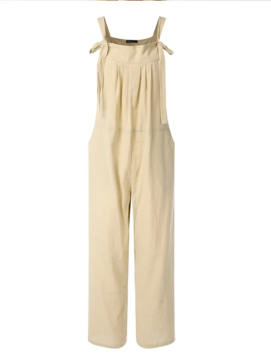 Maternity Cotton And Linen Adjustable Lace-Up Jumpsuit