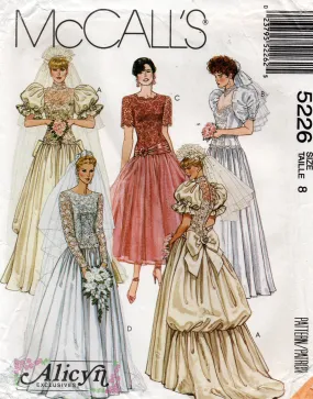 McCalls 5226 Alicyn Exclusives Dropped Waist Wedding Bridesmaids Dresses 1990s Vintage Sewing Pattern Size 8 UNCUT Factory Folded