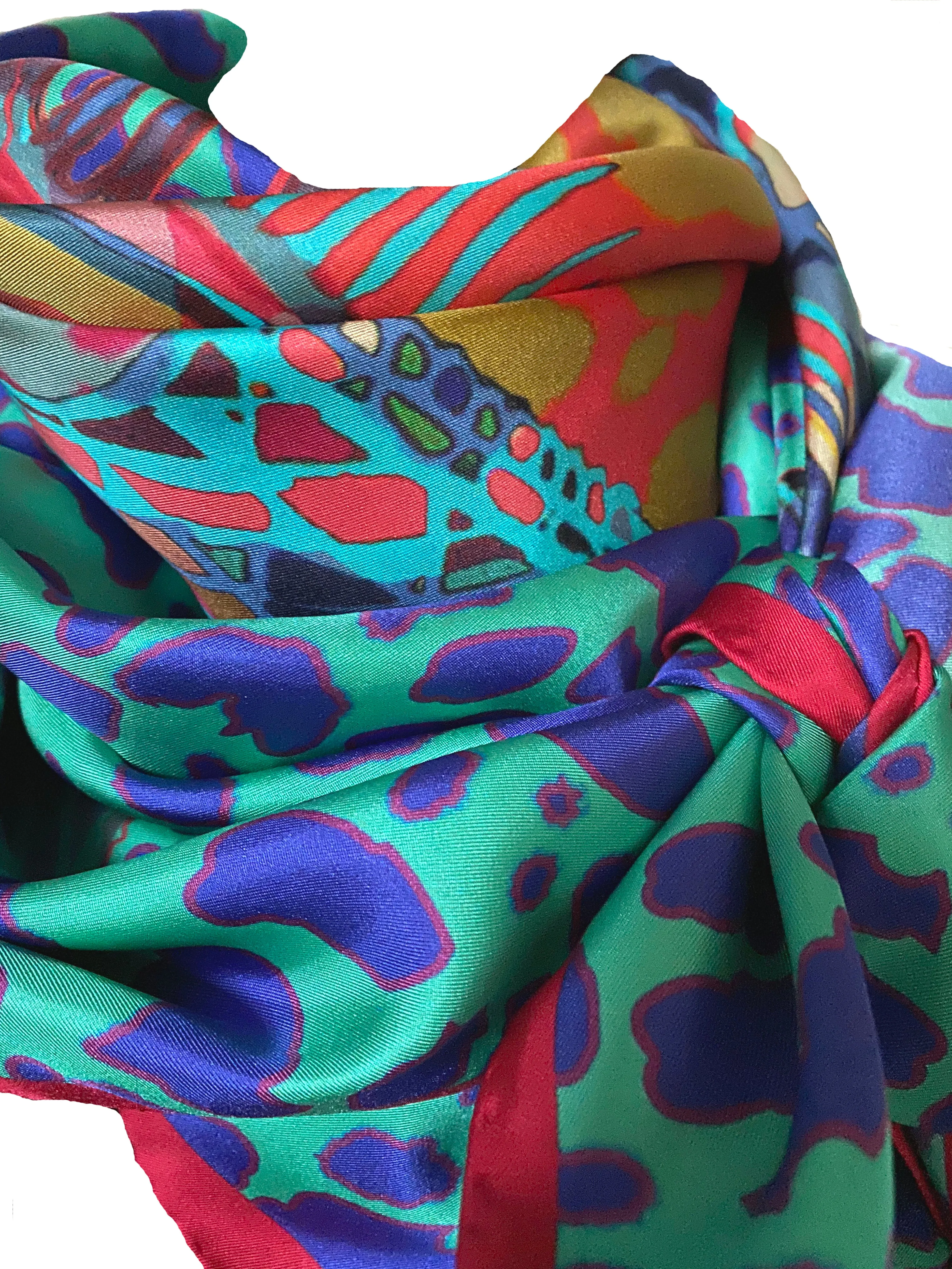 Meditate Tiger Print Green, 100% Silk Scarf