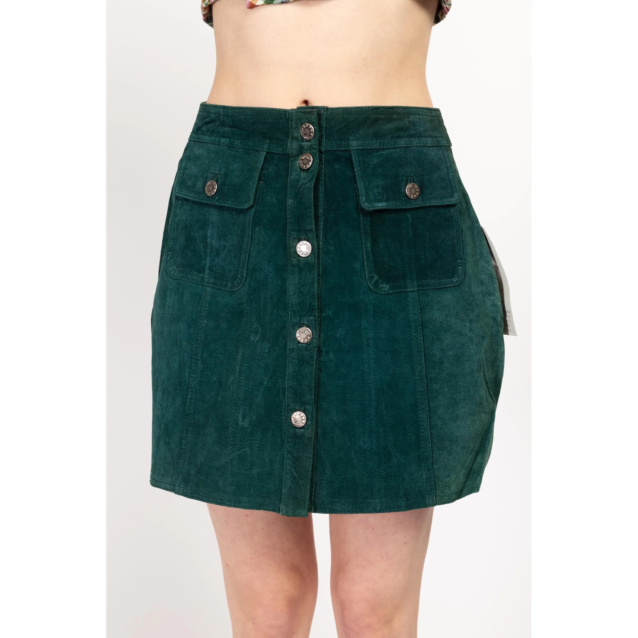 Medium 90s Emerald Green Suede Mini Skirt Size 8 NWT