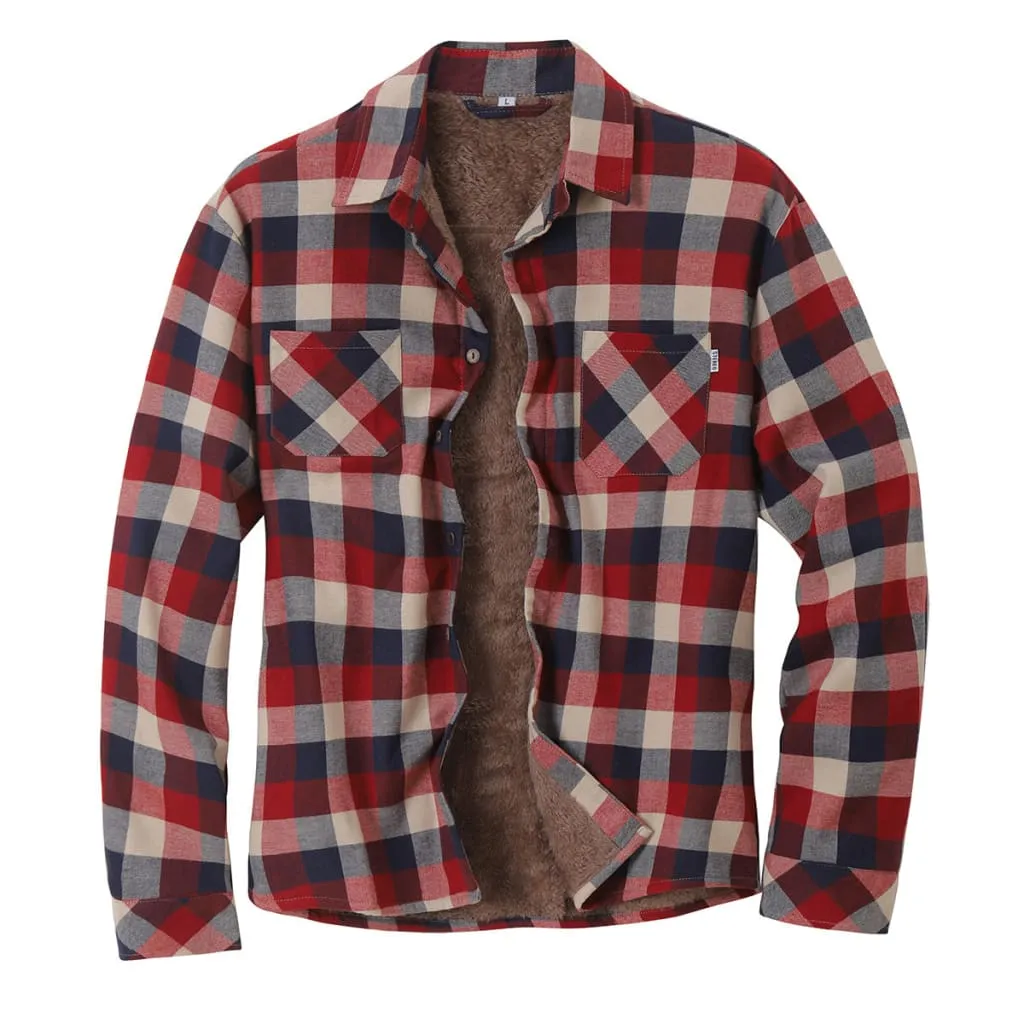 Men Plaid Print Lapel Collar Thermal Lined Shirt Jacket