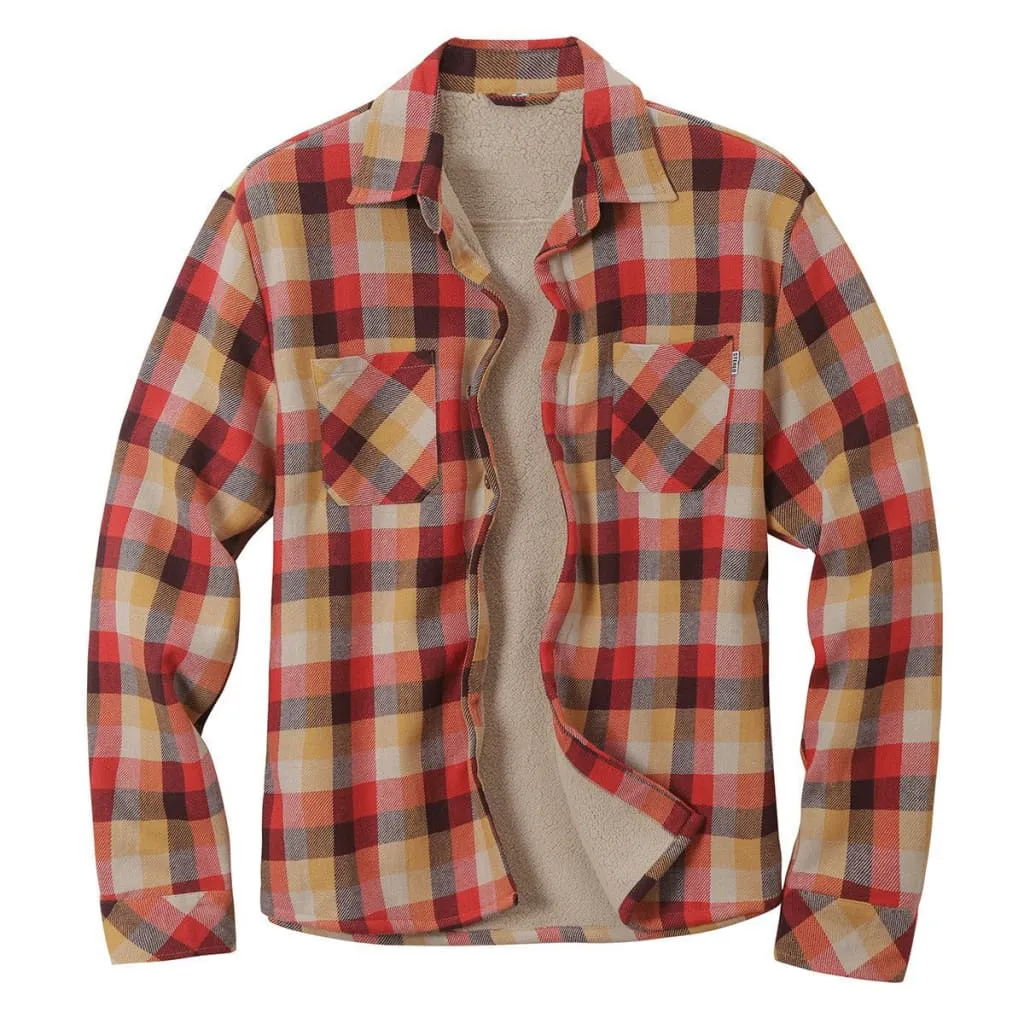 Men Plaid Print Lapel Collar Thermal Lined Shirt Jacket