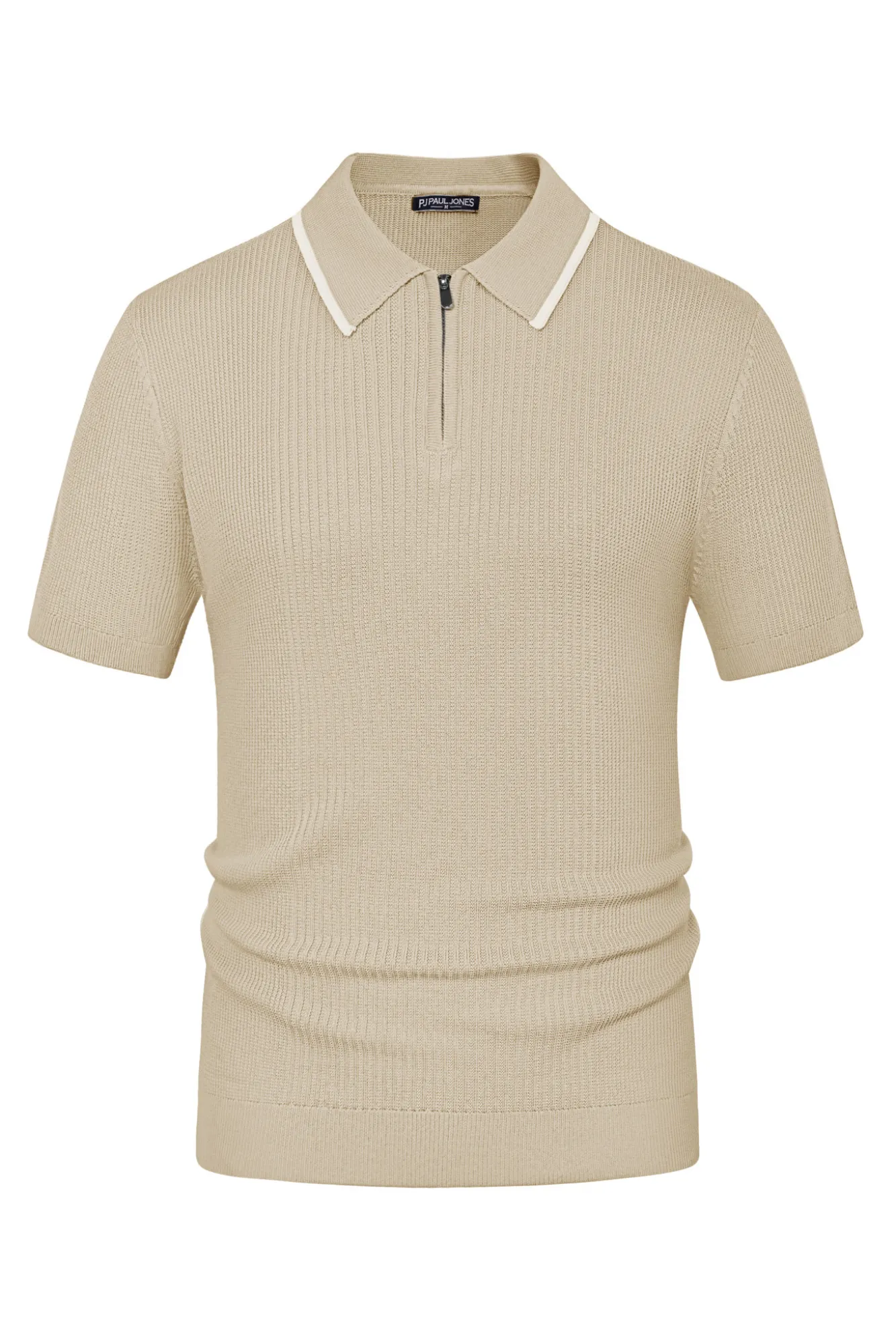 Men Stylish Lapel Collar Knitted Polo-Shirt Short Sleeve Zip-up Neck Knitwear