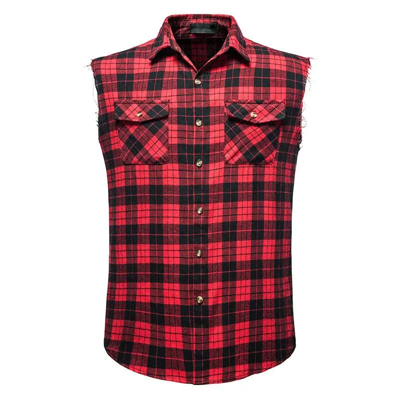 Men's Casual Flannel Plaid Sleeveless Shirt 93547455Y