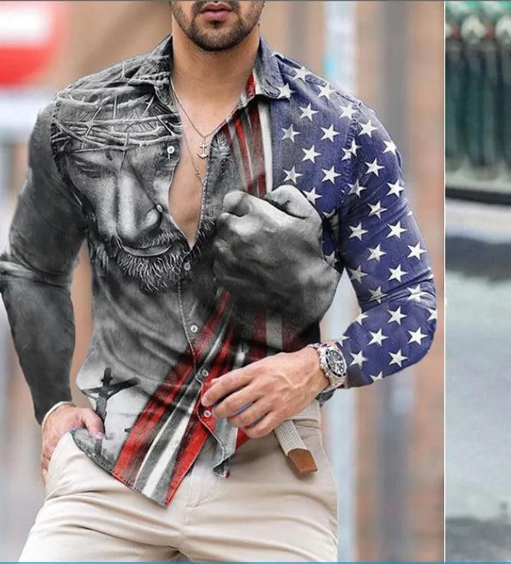 Men's Clothing Print Long Sleeve Men's Shirt