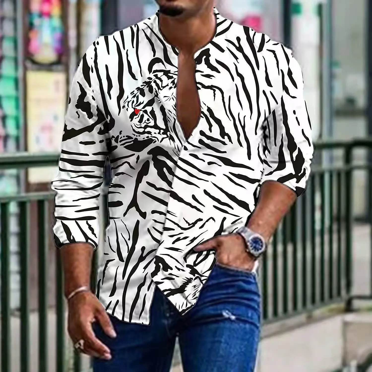 Men's Clothing Print Long Sleeve Men's Shirt