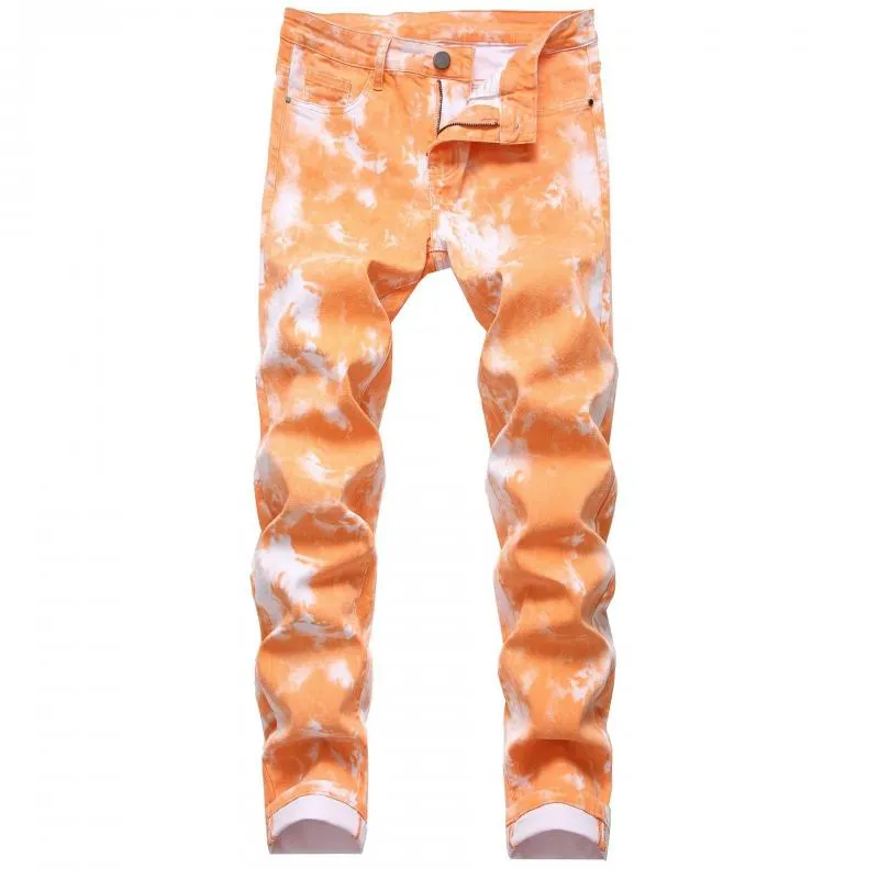 Men's Colorful Elastic Denim Casual Pants Slim Printed Pants 08225871L