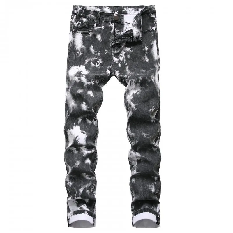 Men's Colorful Elastic Denim Casual Pants Slim Printed Pants 08225871L