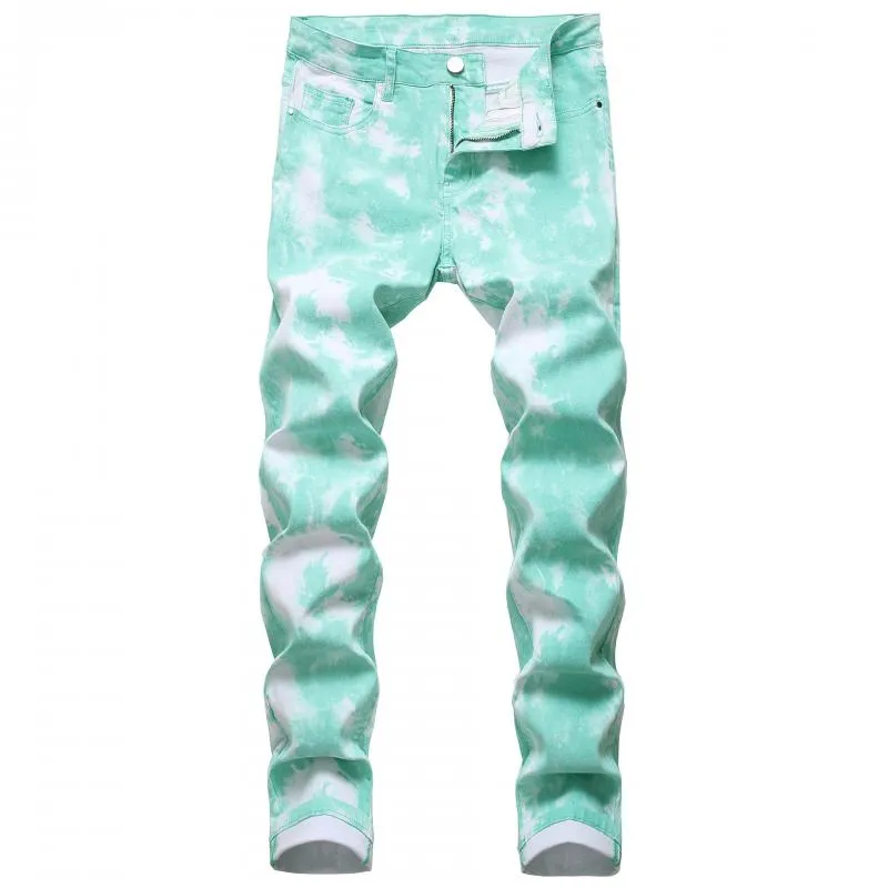 Men's Colorful Elastic Denim Casual Pants Slim Printed Pants 08225871L