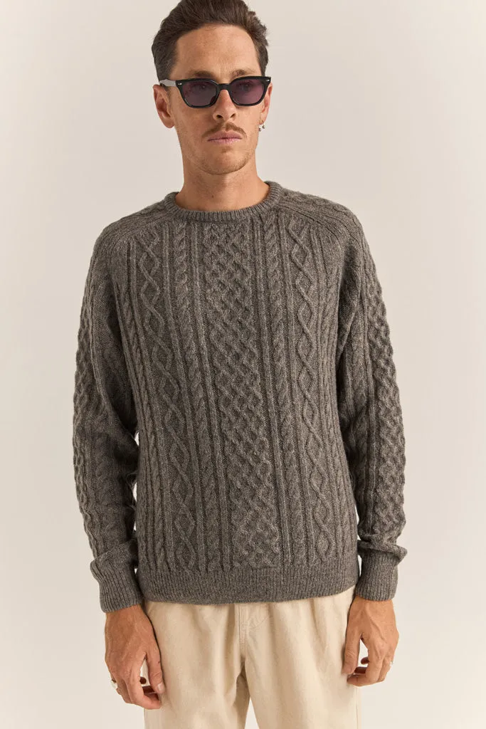 Men's Mohair Fishermans Knit - Washed Black