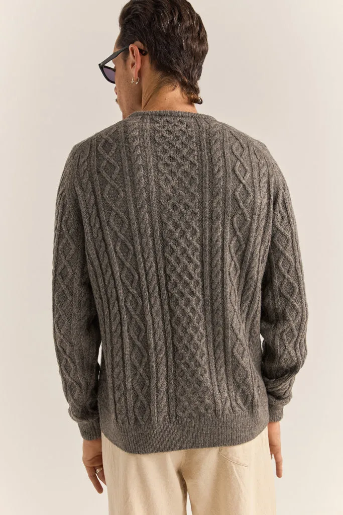 Men's Mohair Fishermans Knit - Washed Black