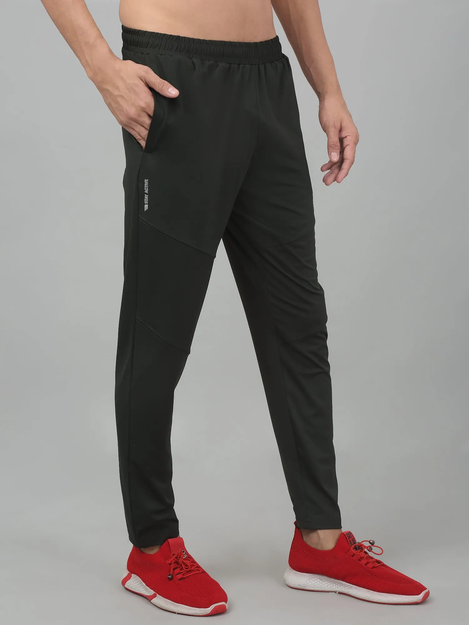 Men's Olive Green Solid Stretchable Active Wear Track Pant