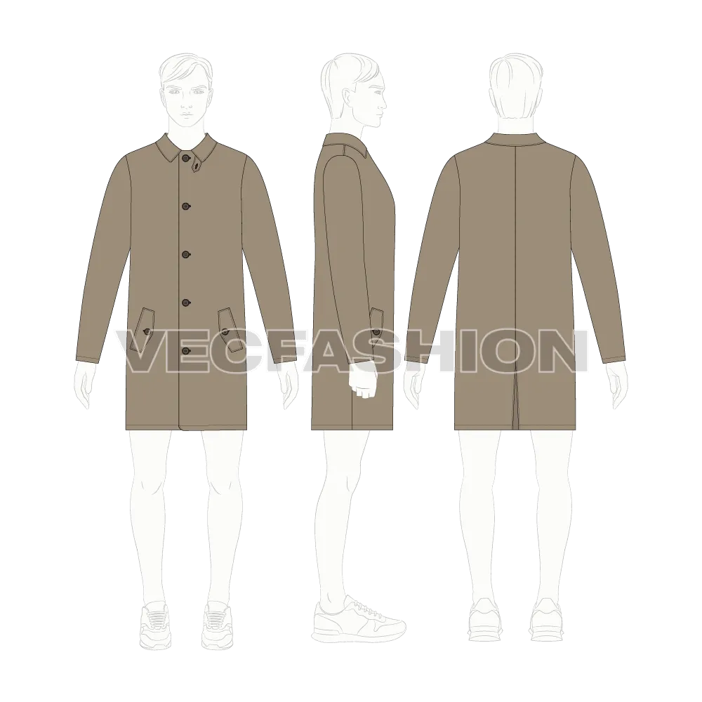 Mens Rain Coat or Mackintosh Coat Vector Template