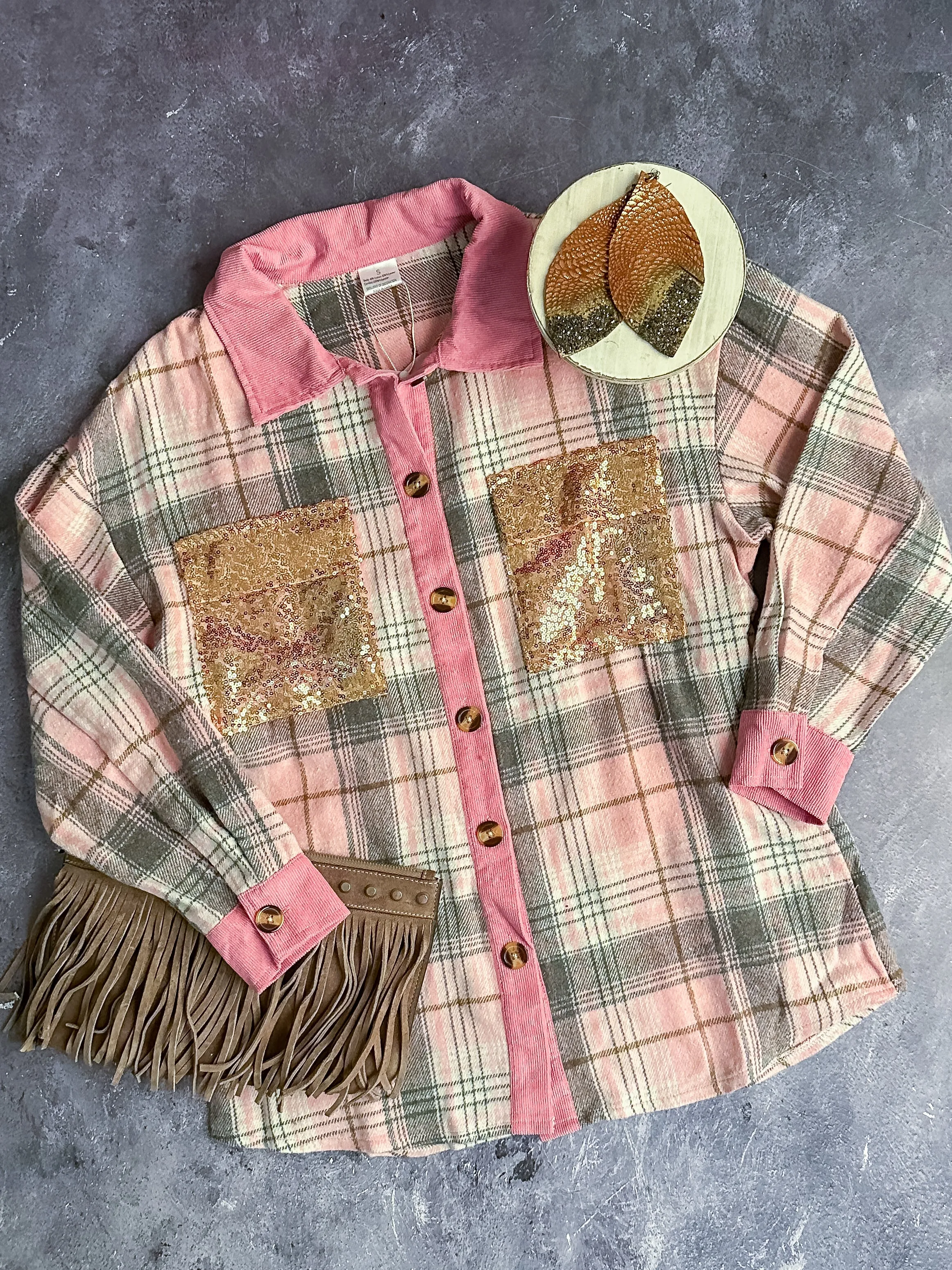 Mommy & Me Pink Plaid Shacket with Sequin Pockets