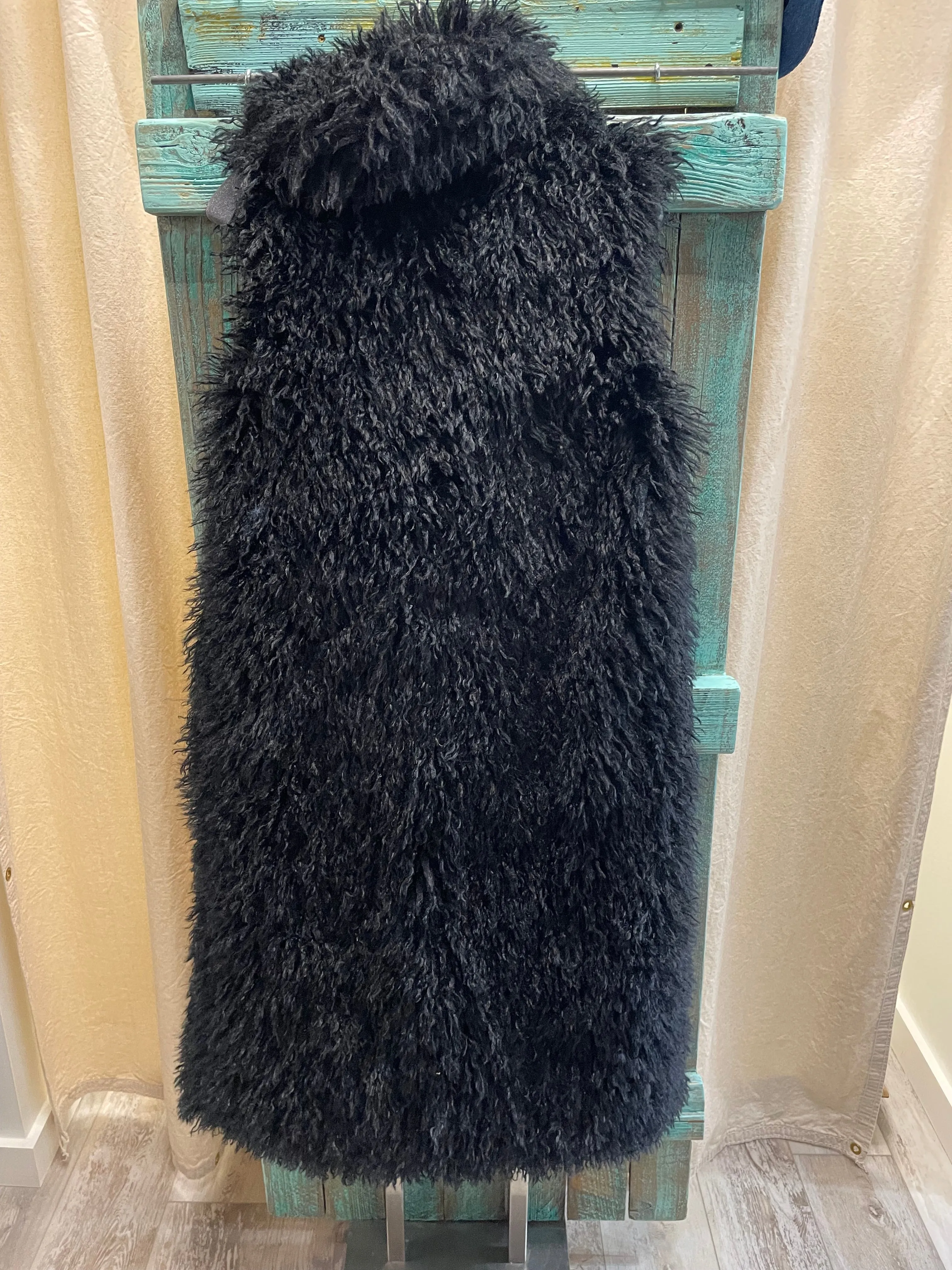 Mongolian Fur Long Vest in Black