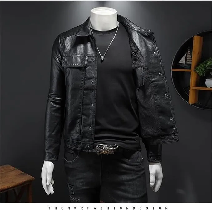 Motorcycle Faux Leather Jacket Men's Black Jaqueta De Couro Masculina Outwear Male PU Leather Coats M S4787837