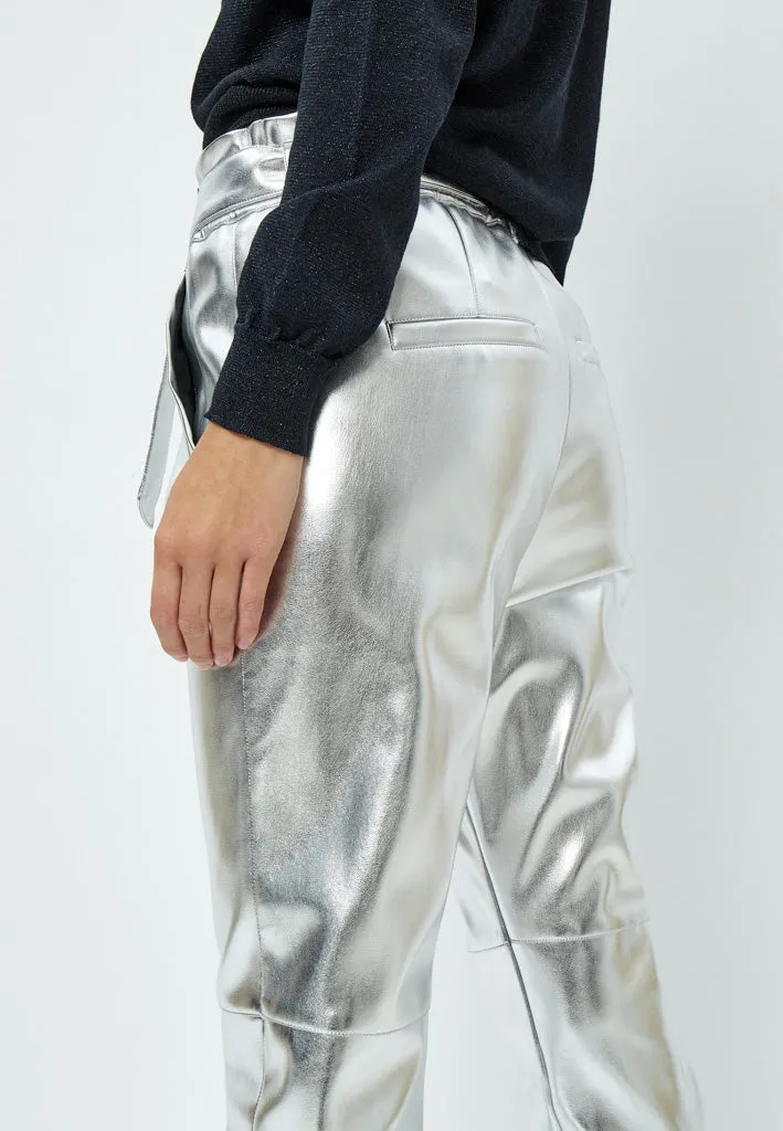 MSJayda Metallic PU Pant - Silver Metallic