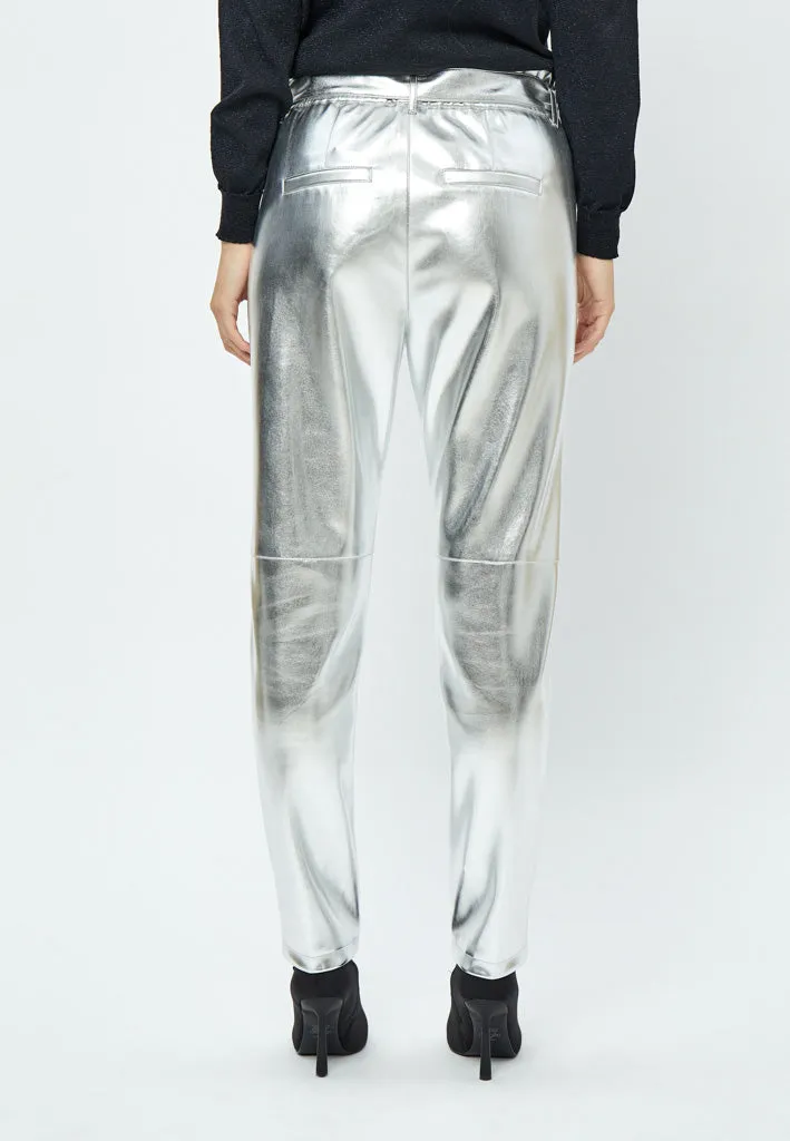 MSJayda Metallic PU Pant - Silver Metallic